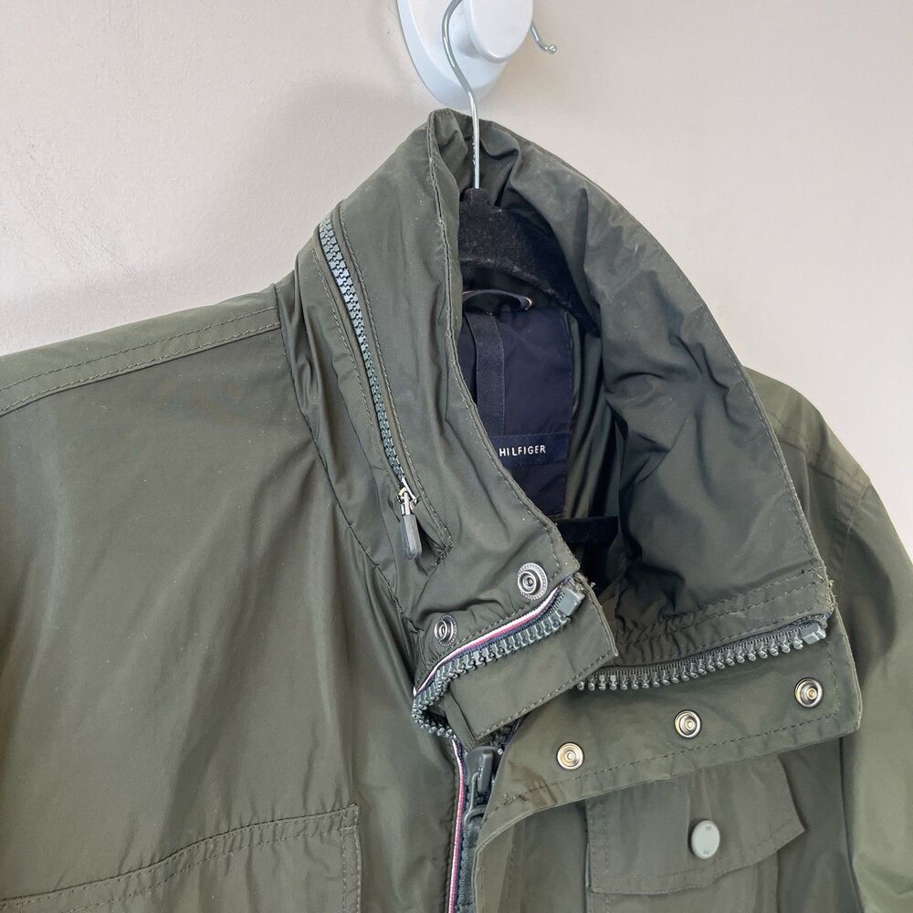 Tommy Hilfiger Men's Nylon Deerfield Zip Up Jacket Green Built in Hood Sz Large - Picture 10 of 14